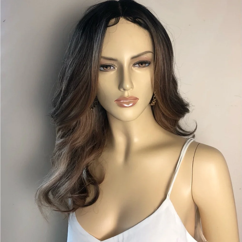 Honey Ash Brown & Dark Brown WAVY Middle Part Lace 24 Inches Synthetic Wig